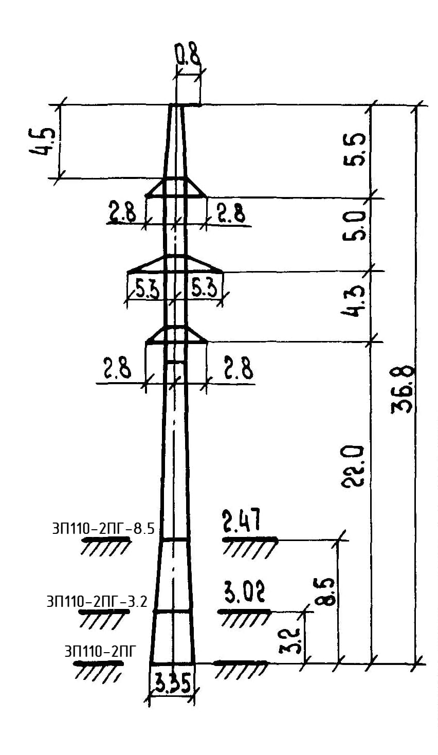 Опора 3П110-2ПГ-8.5